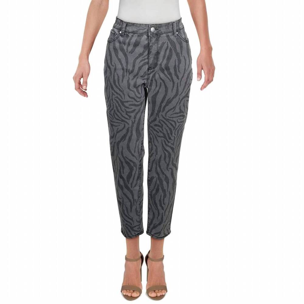 NEW TINSELTOWN animal print mid rise skinny jeans in gray